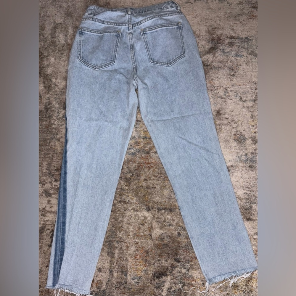PacSun Two Toned Mom Jeans Blue Colorblock Boho Retro Y2K Frayed Womens Size 24 - Picture 6 of 8